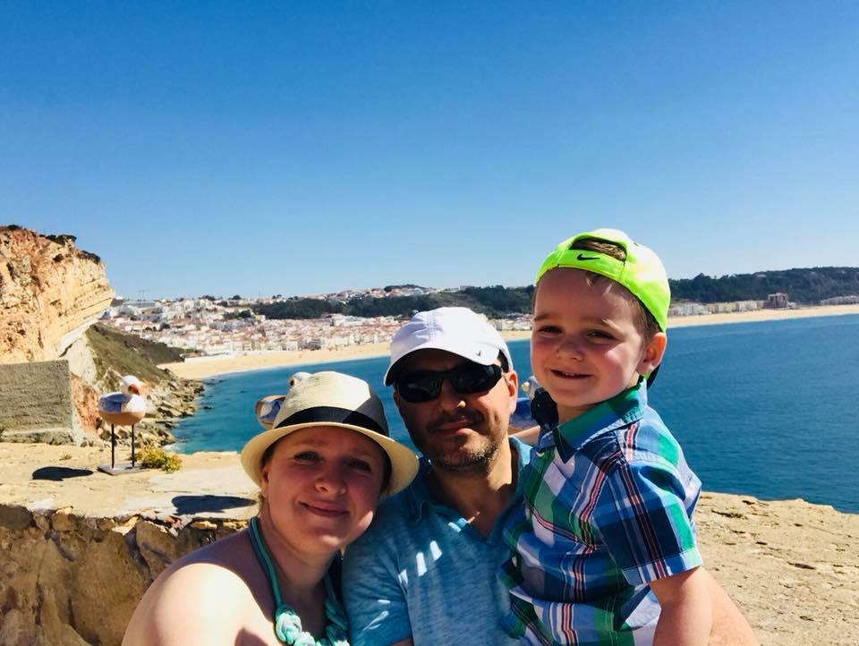 Travel agent, husband, and son exploring Nazare Portugal